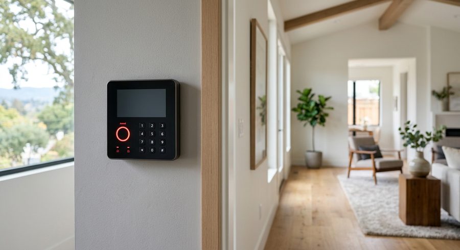 Smart lock keypad installed in a modern Bay Area home by our technician